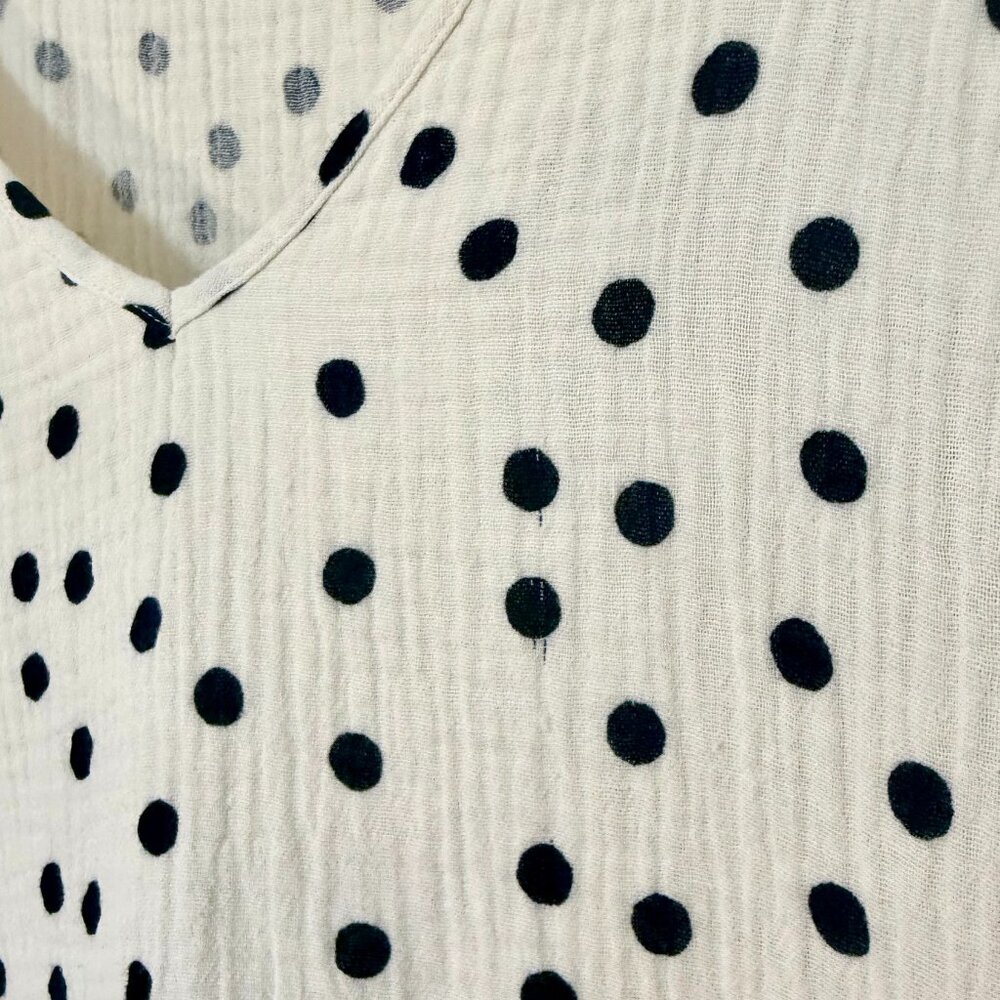 Madewell Ruffle Short-Sleeve Ivory Black Mini Babydoll Dress in Dot Toss Medium - Picture 7 of 10